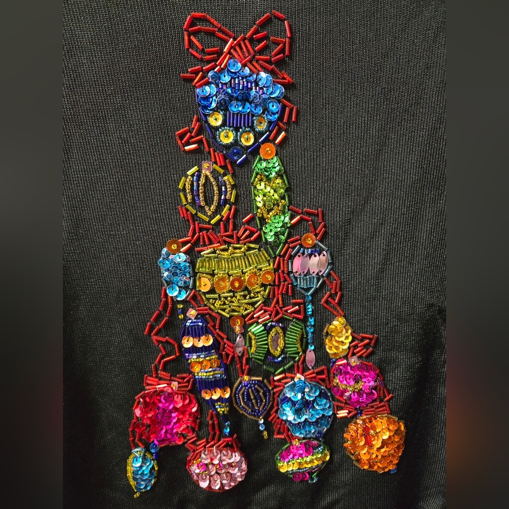 Lucia Burns Beaded Christmas Tree Embellished Black Top Size: XL